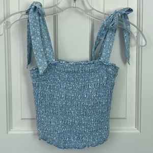 Abercrombie and Fitch Blue & White Flower Tie Strap Smocked Top Xs